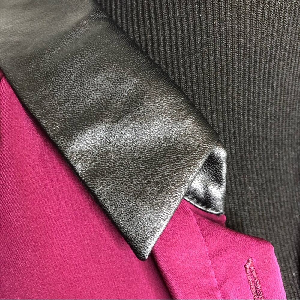 Amanda Uprichard magenta purple black faux leather collar silk dress size Medium - Picture 14 of 14